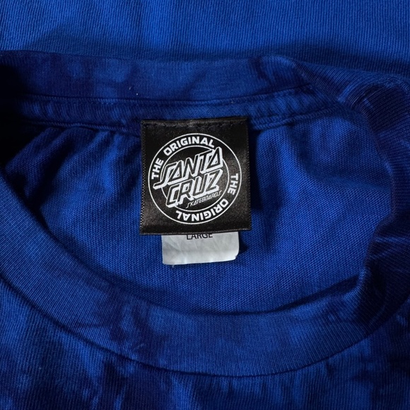 Large Men's Santa Cruz Blue Cloud Wash T-Shirt "Split Strip Hand" Graphic Tee - Picture 4 of 5